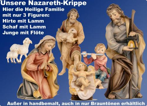 NazarethKrippe Gruppenbild mit Hirte, Flötenjunge und Schaf mit Lamm
