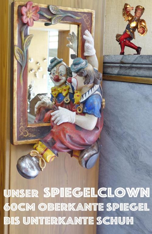 Spiegel mit Clown 60cm Ahornholz handbemalt
